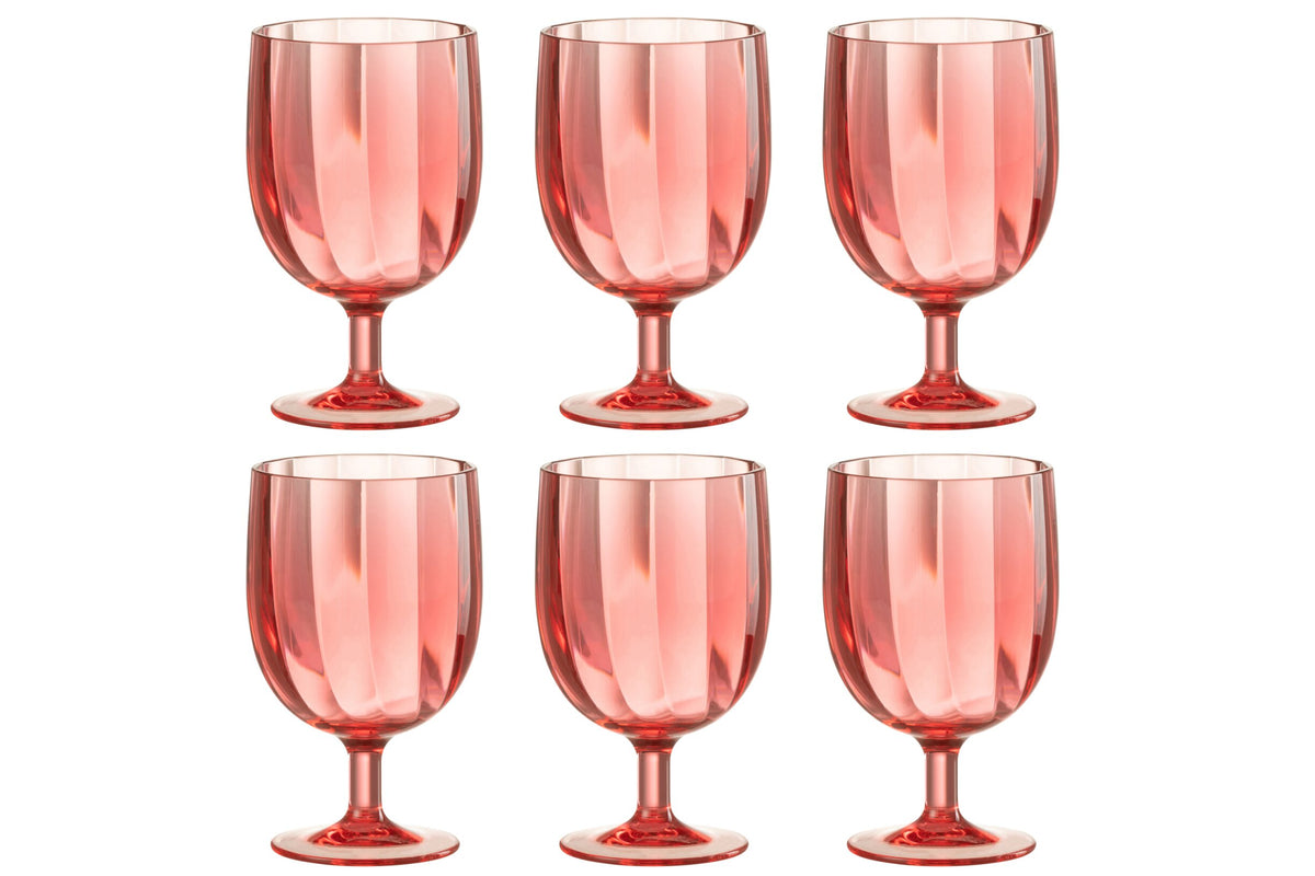 Set van 6 stuks wijnglas kunststof rood