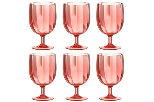 Set van 6 stuks wijnglas kunststof rood