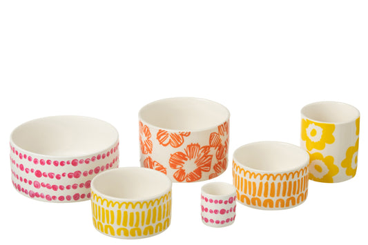 Set van 6 aperitief set + bamboe dienblad in doos keramiek mix