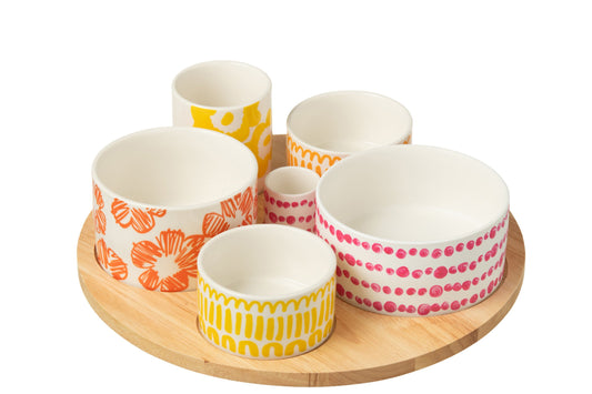 Set van 6 aperitief set + bamboe dienblad in doos keramiek mix