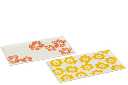 Bord bloem rechthoekig keramiek mix assortiment van 2