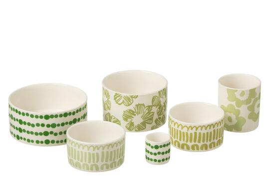 Set van 6 aperitief set + bamboe dienblad in doos keramiek groen