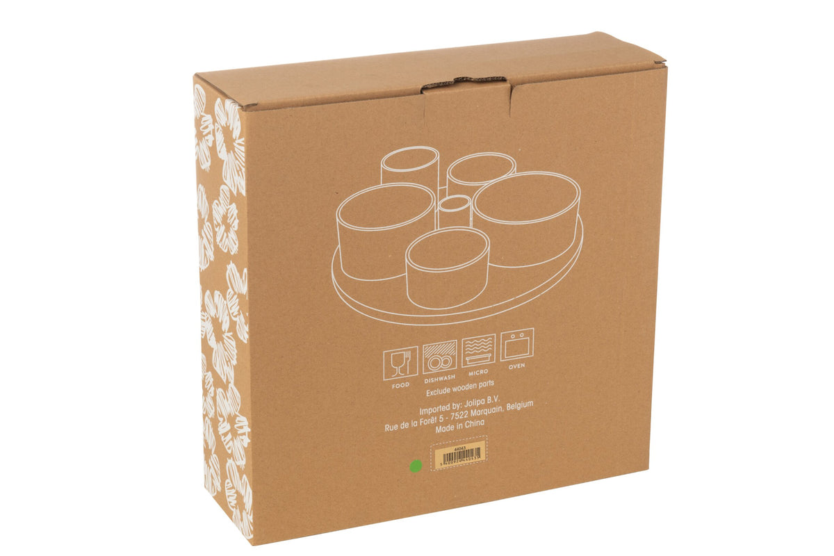 Set of 6 aperitif glasses + bamboo tray in box, green ceramic