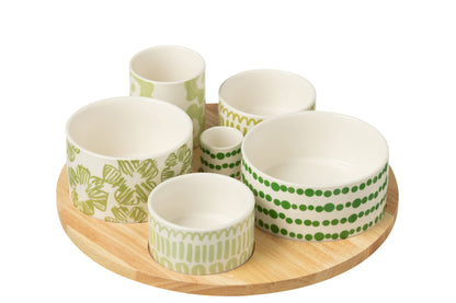Set of 6 aperitif glasses + bamboo tray in box, green ceramic