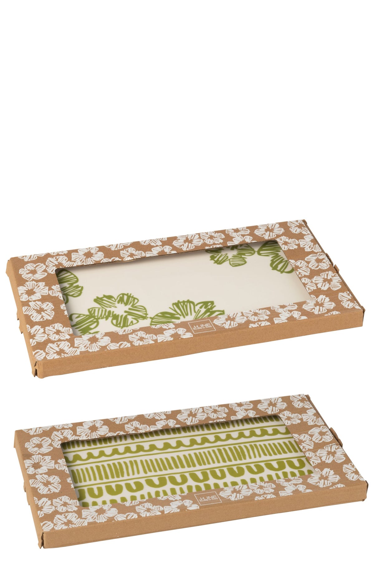 Bord bloem/strook rechthoekig keramiek groen assortiment van 2