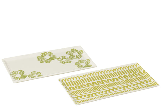 Bord bloem/strook rechthoekig keramiek groen assortiment van 2