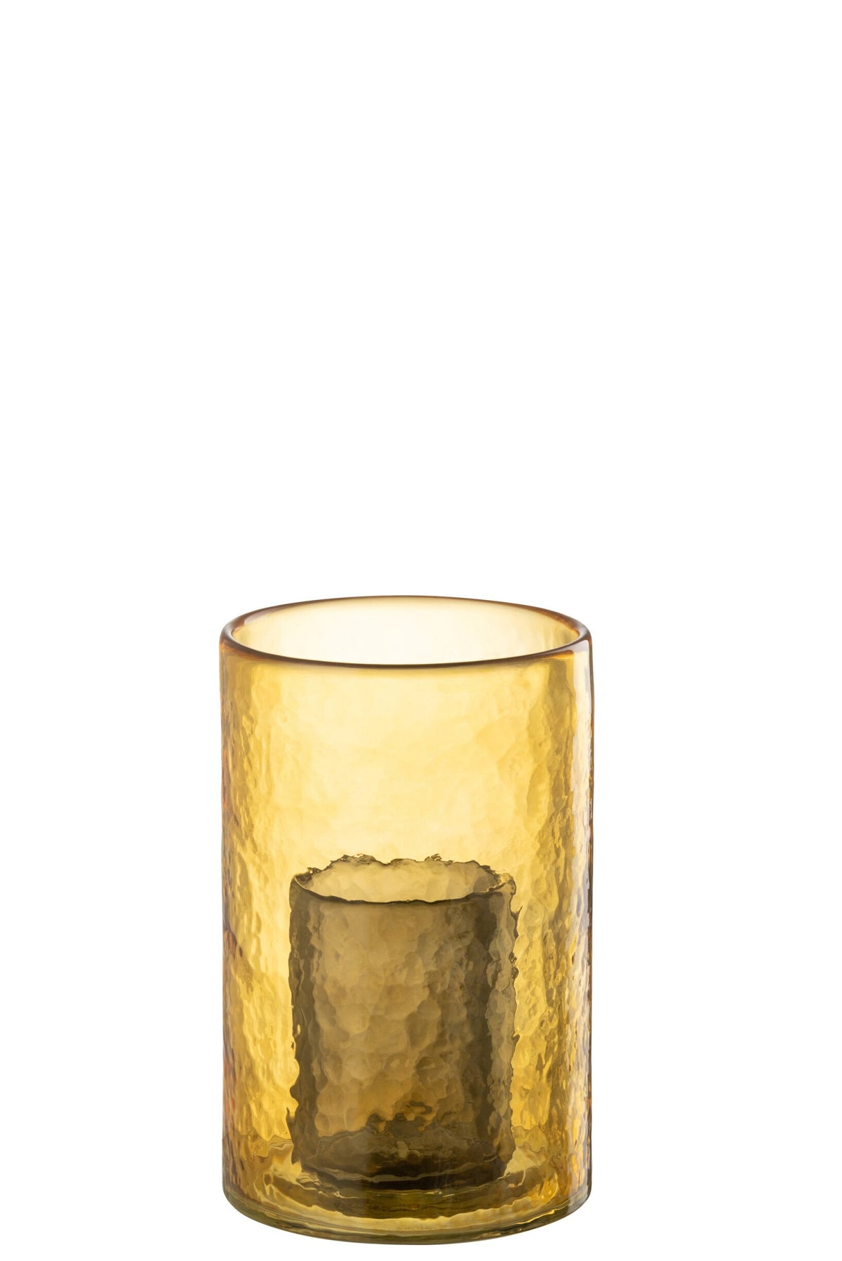 Theelichthouder Dubbel Glas Geel Small