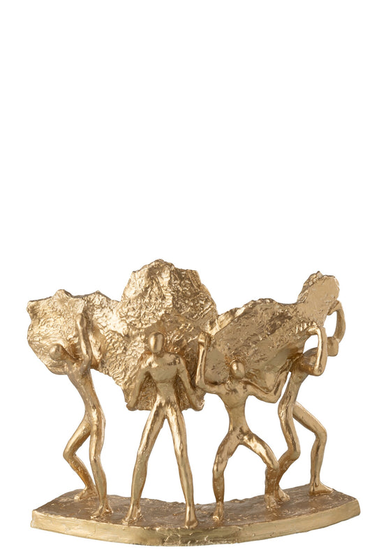 Figures Carrying Stone Resin Gold