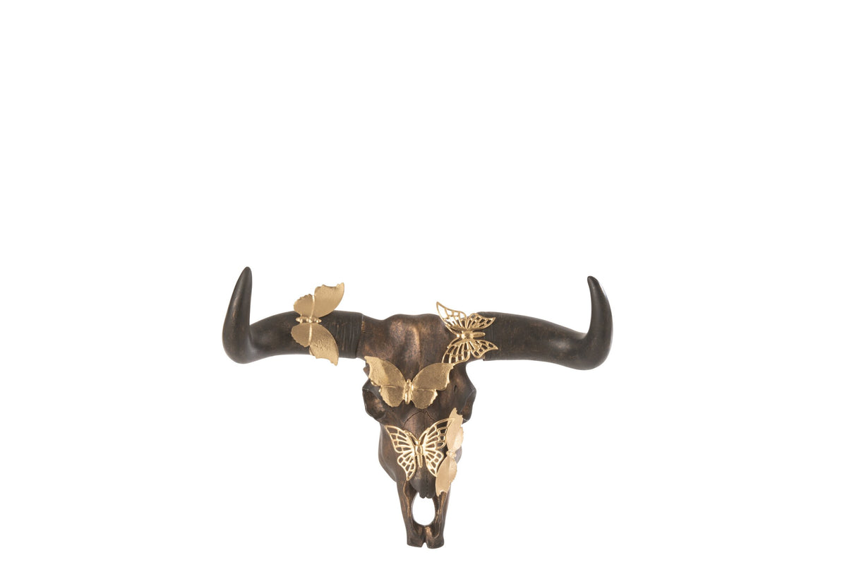 Skull Ox Butterfly Resin Brown/Gold Small