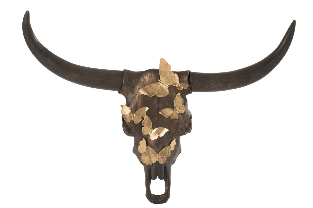 Skull Ox Butterfly Resin Brown/Gold Large