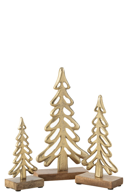 Tree On Base Aluminium/Wood Gold Large