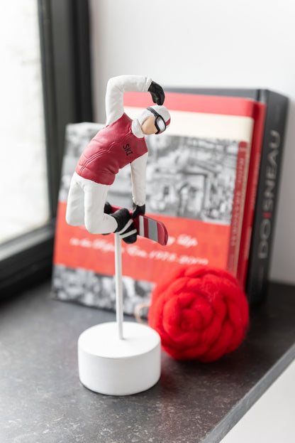Snowboarder On Stand Resin Red/White Assortment Of 2