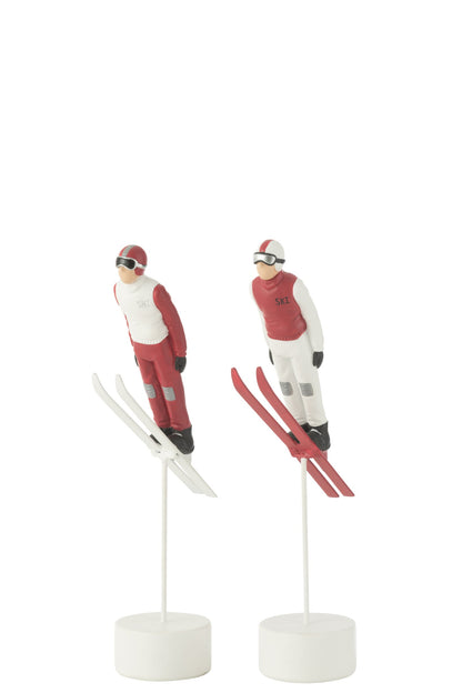 Skier Long Jump Resin Red/White Assortment Of 2