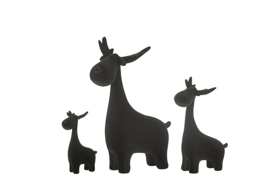 Set Of 3 Deer Velvet Resin Black