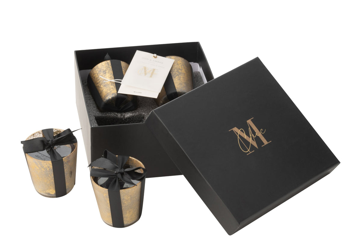 Box Van 4 Geurkaarsen M-Chic Glas Goud/Zwart-20u