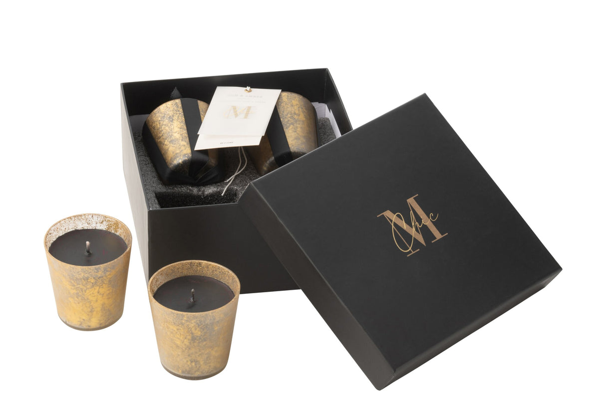 Box Van 4 Geurkaarsen M-Chic Glas Goud/Zwart-20u
