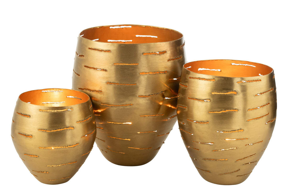Set Van 3 Windlichten Metaal Goud