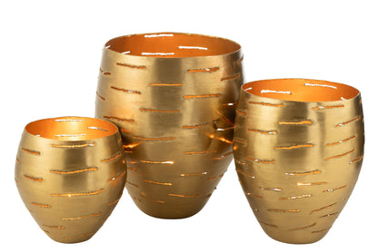 Set Van 3 Windlichten Metaal Goud