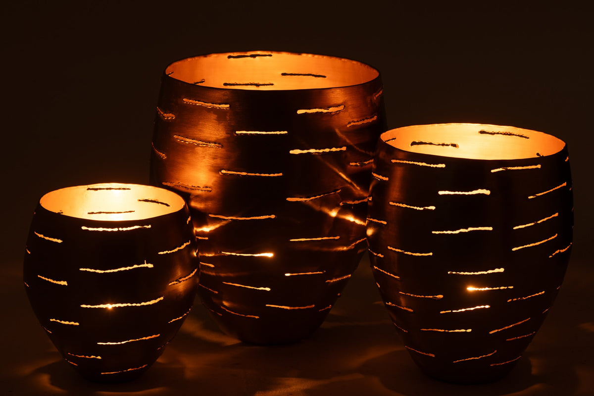 Set Van 3 Windlichten Metaal Goud