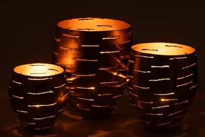 Set Van 3 Windlichten Metaal Goud