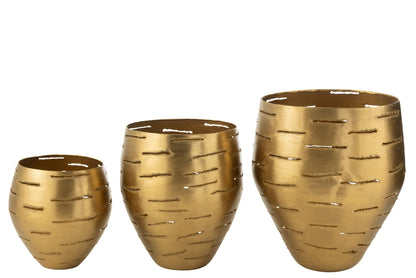 Set Van 3 Windlichten Metaal Goud