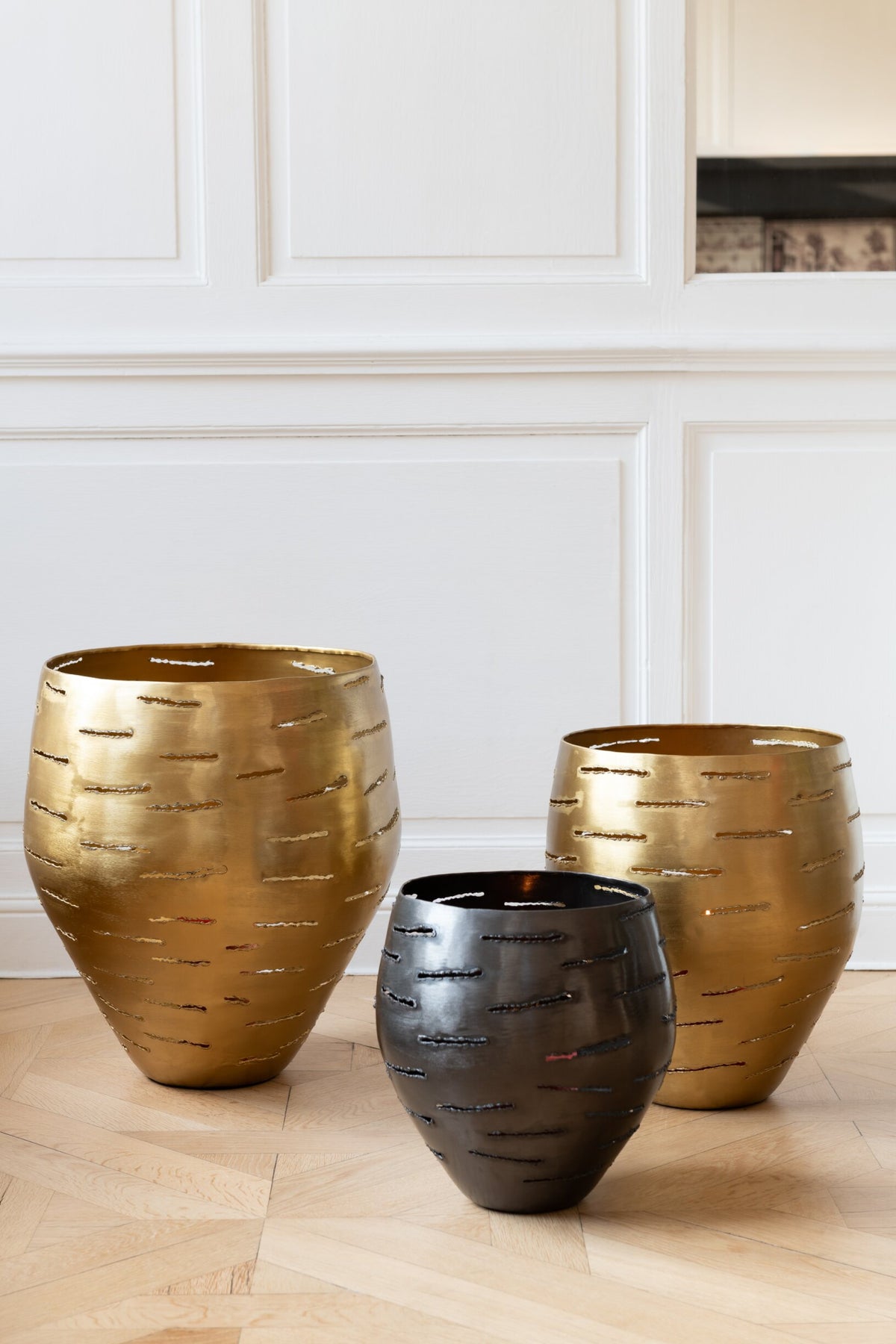 Set Van 3 Windlichten Metaal Goud