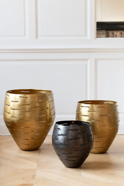 Set Van 3 Windlichten Metaal Goud