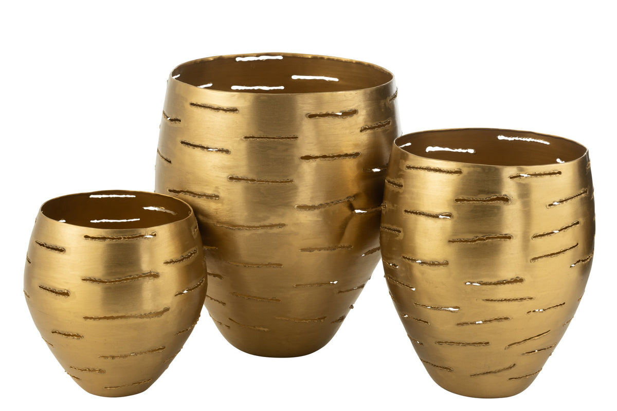 Set Van 3 Windlichten Metaal Goud