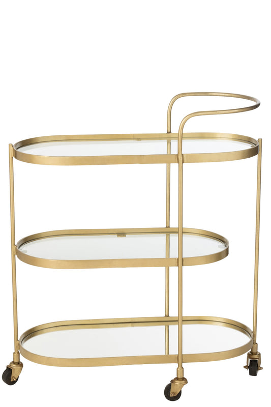 Bar Cart Oval Metal/Mirror Gold