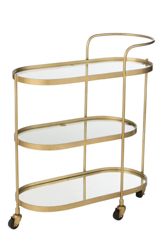 Bar Cart Oval Metal/Mirror Gold