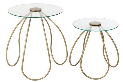 Set Of 2 Side Tables Round Metal/Glass Gold