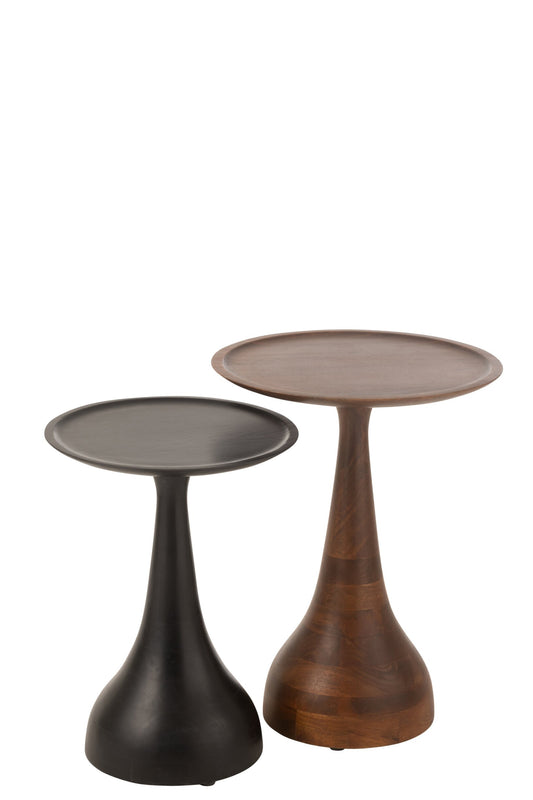 Set Of 2 Side Tables Paro Mango Wood Brown/Black
