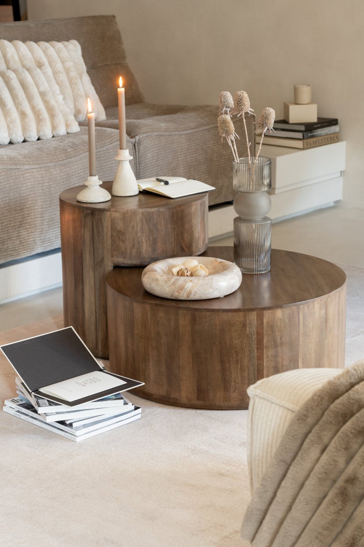 Set Of 2 Table Toge Mango Wood Brown
