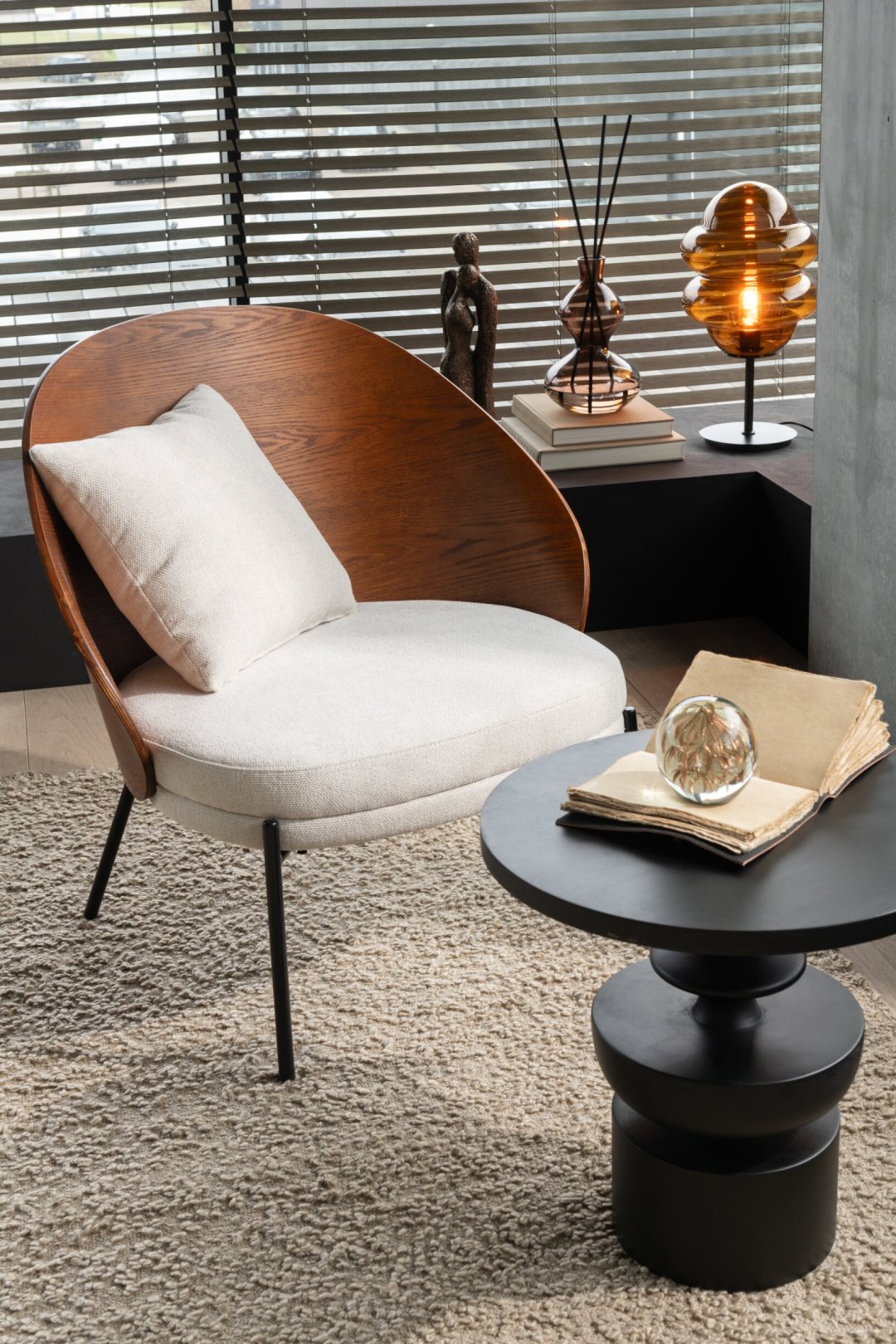 Lounge Chair Lone Ply Wood/Metal Brown/Beige