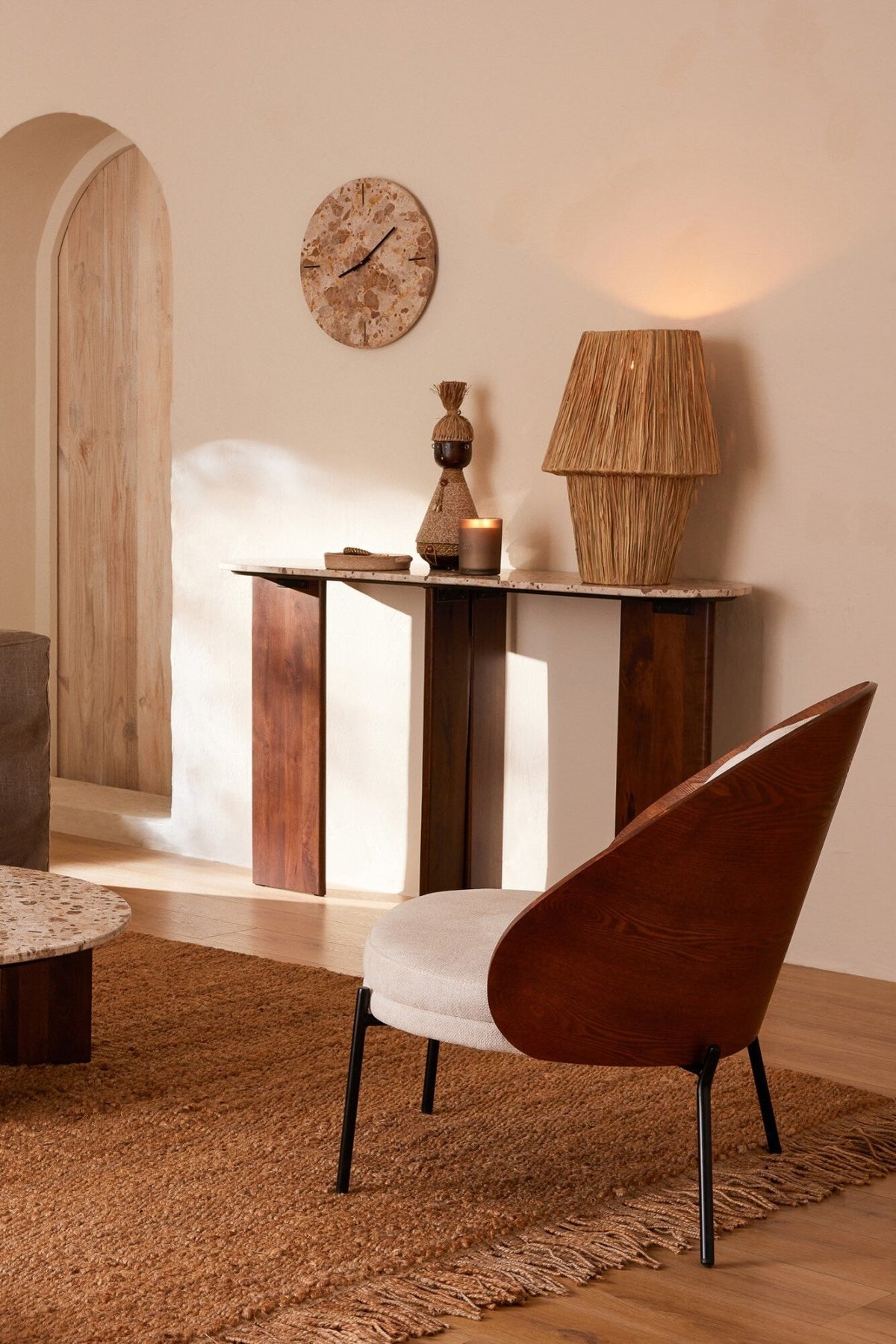 Lounge Chair Lone Ply Wood/Metal Brown/Beige