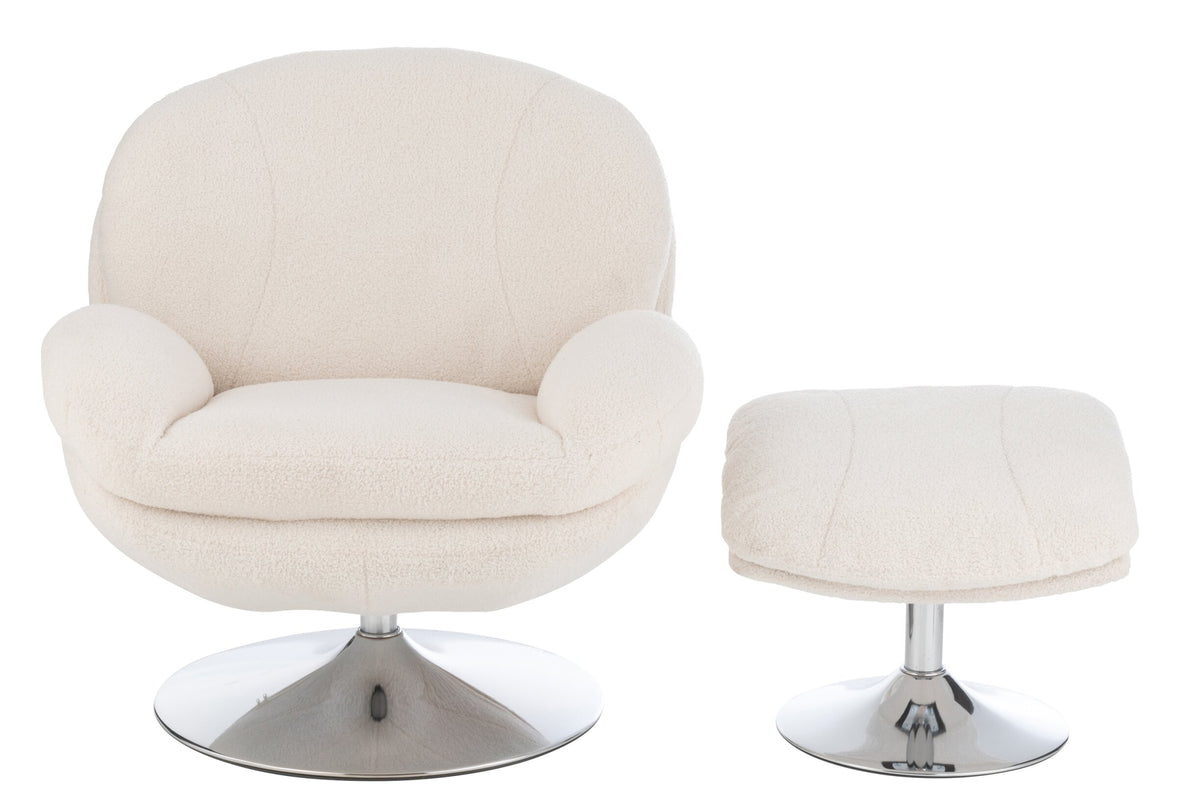 Relax Chair + Footstool Lay Metal/Plywood Cream/Silver