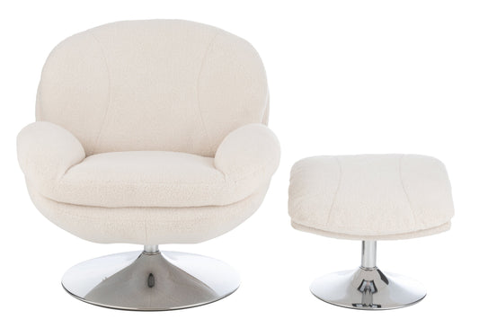 Relax Chair + Footstool Lay Metal/Plywood Cream/Silver