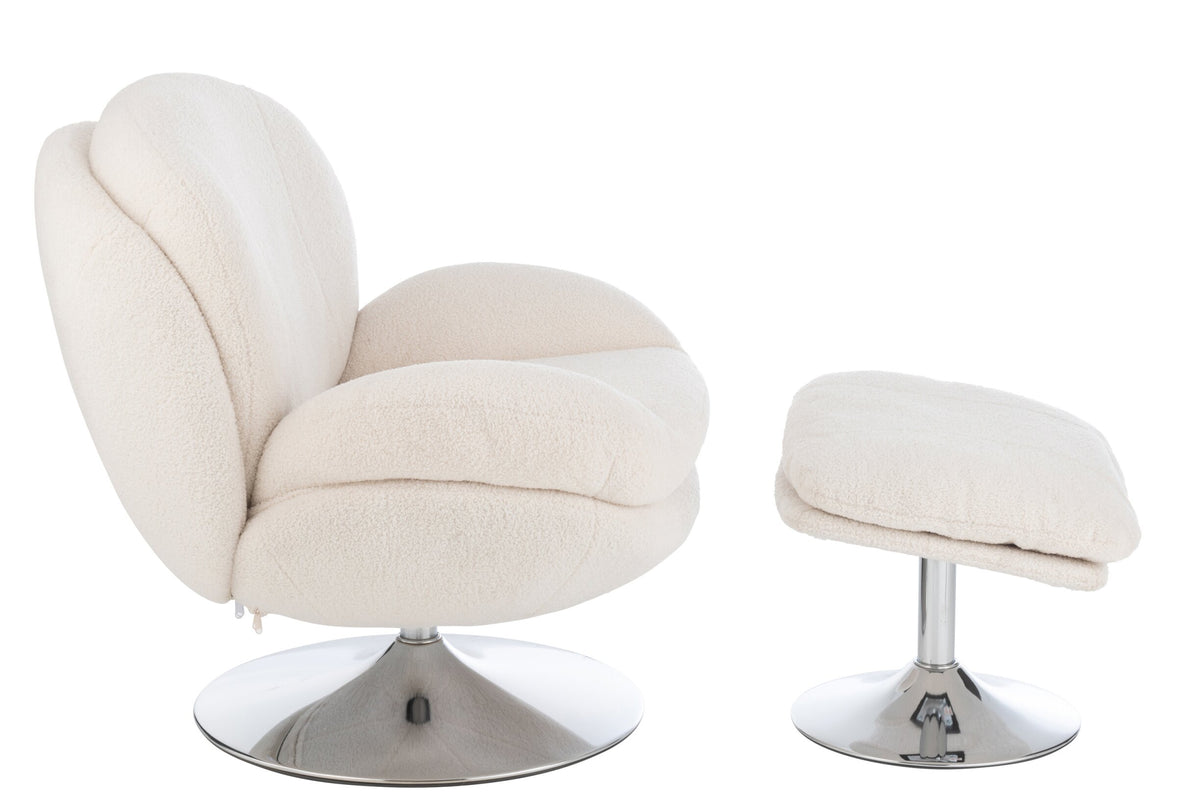 Relax Chair + Footstool Lay Metal/Plywood Cream/Silver