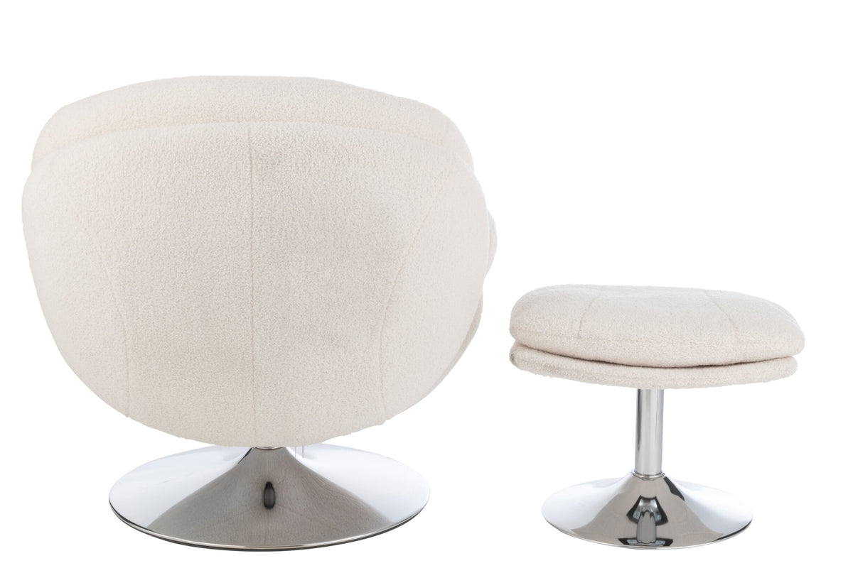 Relax Chair + Footstool Lay Metal/Plywood Cream/Silver