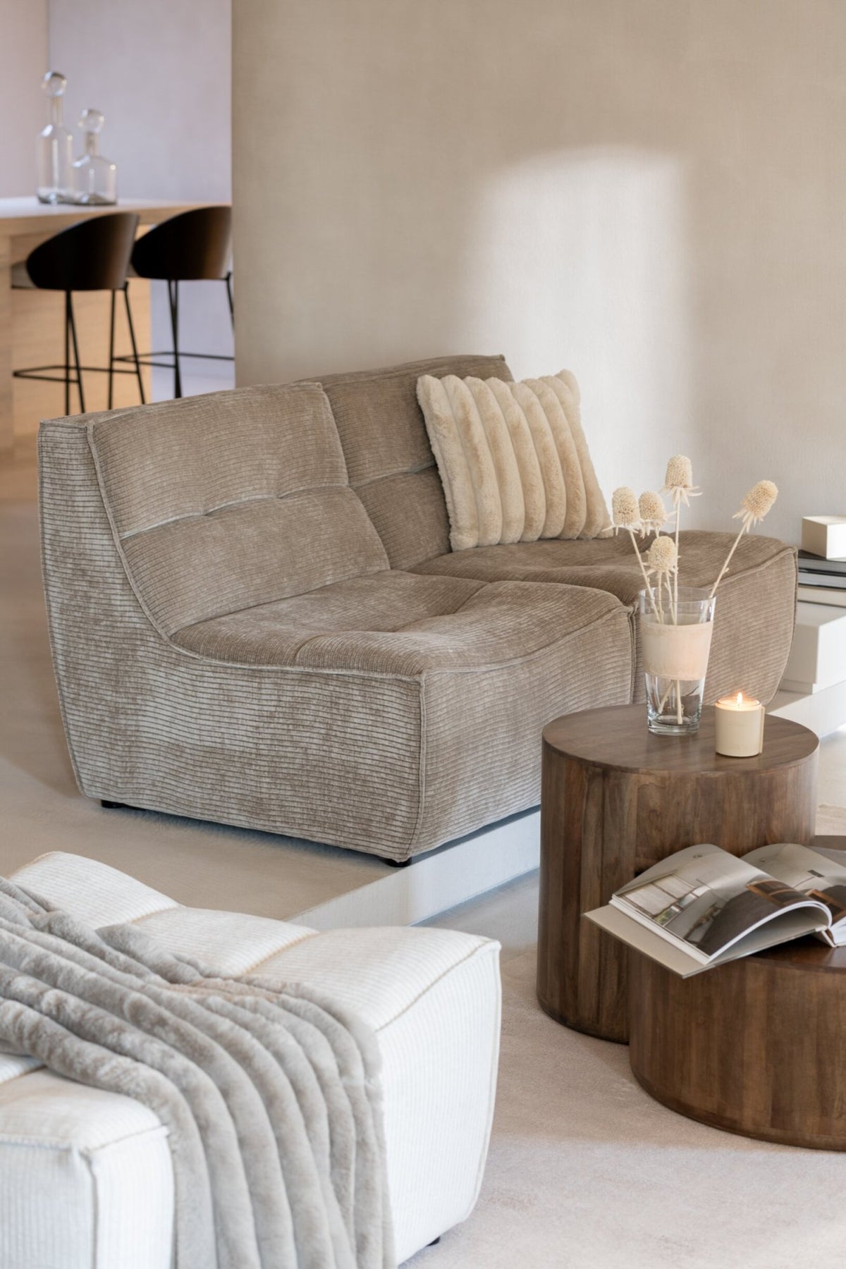 Ottoman Grid Poplar Wood/Foam Beige