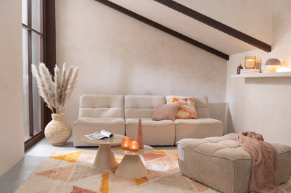 Ottoman Grid Poplar Wood/Foam Beige