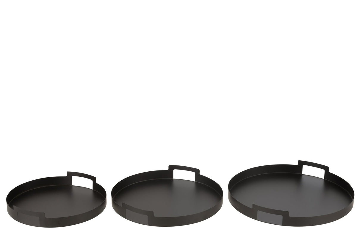 Lot de 3 plateaux ronds en métal noir