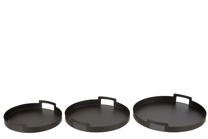 Lot de 3 plateaux ronds en métal noir