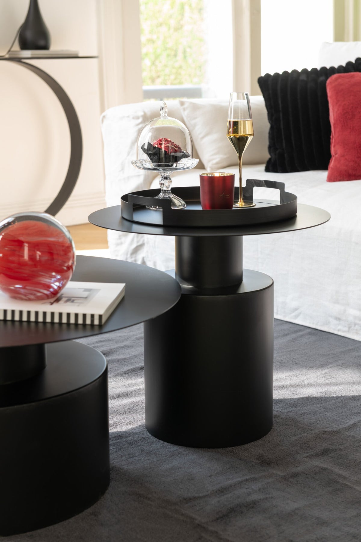 Lot de 3 plateaux ronds en métal noir