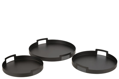 Lot de 3 plateaux ronds en métal noir