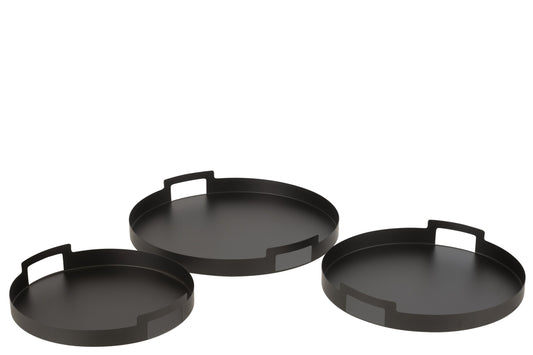 Set van 3 dienbladen rond metaal zwart