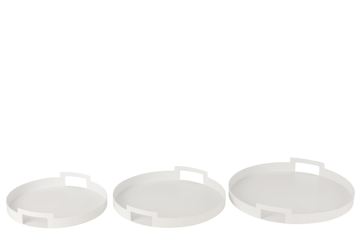 Set van 3 dienbladen rond metaal wit