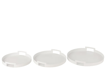 Set van 3 dienbladen rond metaal wit