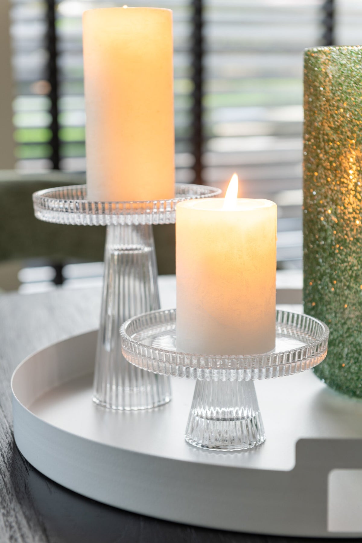 Set van 3 dienbladen rond metaal wit