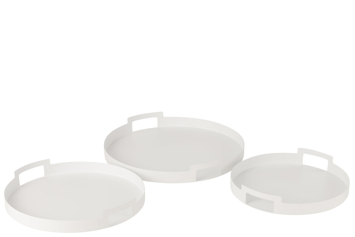 Set van 3 dienbladen rond metaal wit
